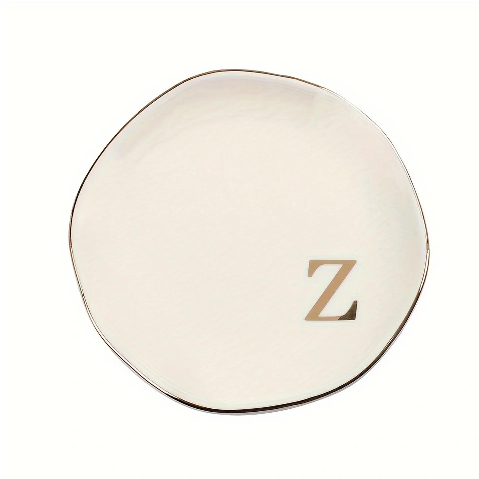 

Поднос для колец с инициалами и персонализированной монограммой AZ, подарки на свадьбу, помолвку для женщин, друзей, сестер, керамика, белый