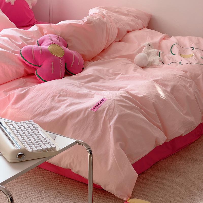 Pure Cotton Washed Cotton Embroidered Pure Cotton Four-piece Quilt Cover Sheet