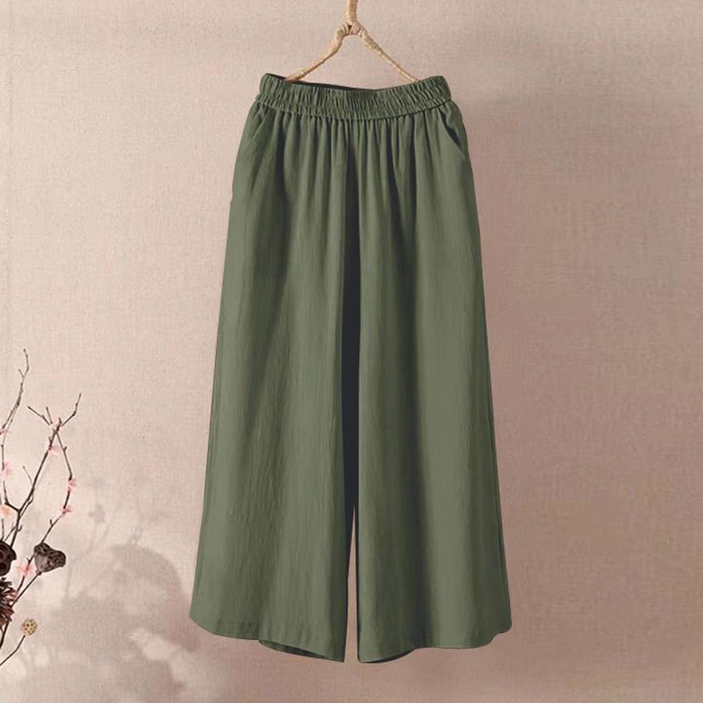 Pantaloni Capris Larghi Estivi da Donna Casual e Versatili Stile Pigro in Cotone e Lino con Tasche Leggeri Vita Alta Sformati Corti