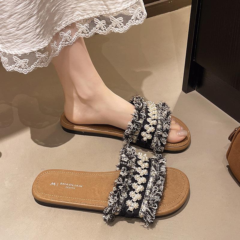 Xiaoxiangfeng Soft-soled Slippers Female 2025 Summer New Canvas with Skirt Fairy Wind Beach Sandals