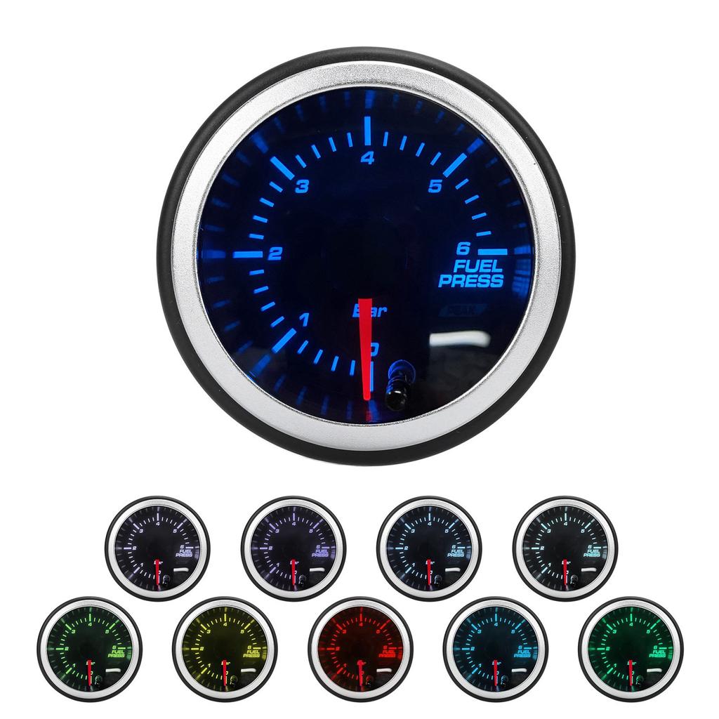 52mm Fuel Press Gauge Kit LED 10 Color 100 PSI Pressure Tester 0?6Bar for Racing Car Truck 12V