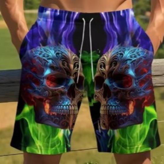 Vintage Skull Fire Ghost Boxing Muay Thai Kickboxing Shorts 3D Print Training Unisex Men Women Quick Dry Fitness Gym Sport Workout