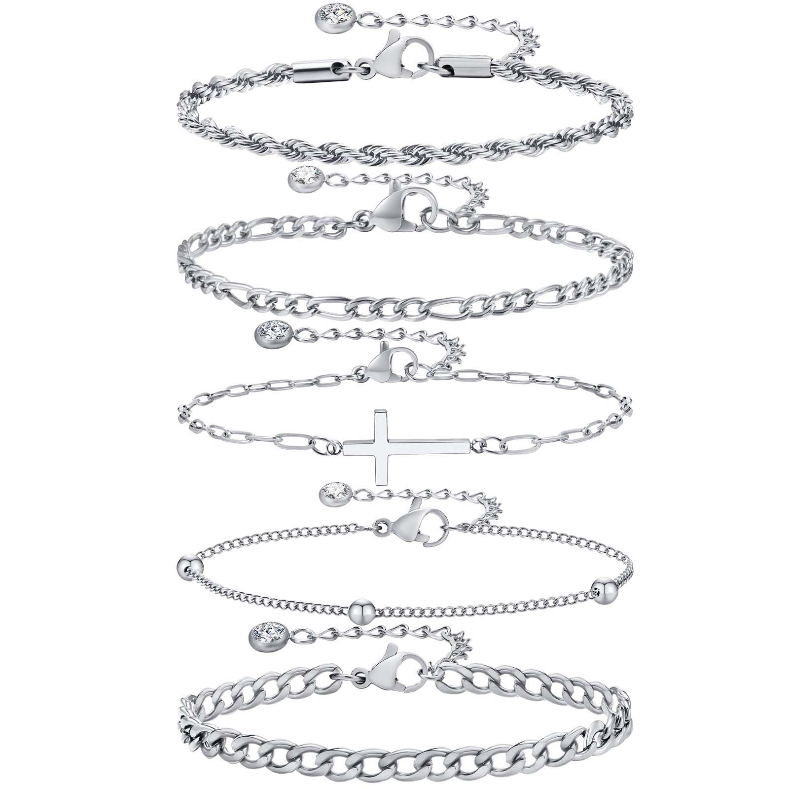 

Stainlesss Steel Chain Bracelets Set,5pcs Dainty Layered Bracelet Jewelry For Women Gift