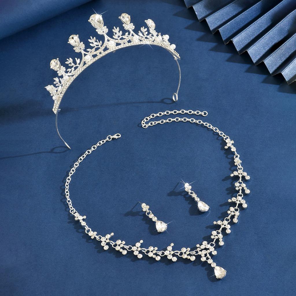 Bridal Crown Headwear Necklace Earrings Three-Piece Princess Birthday Crown Dress Accessories