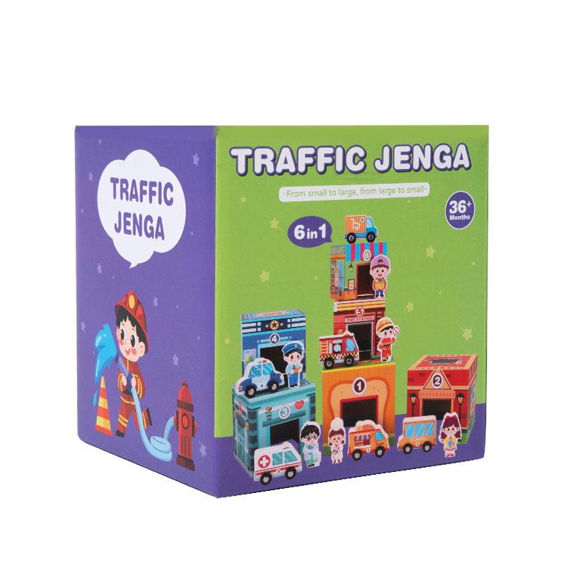 Lern-Verkehrsstapelspielzeug-Set für Kinder: Holzfahrzeuge für frühes Lernen