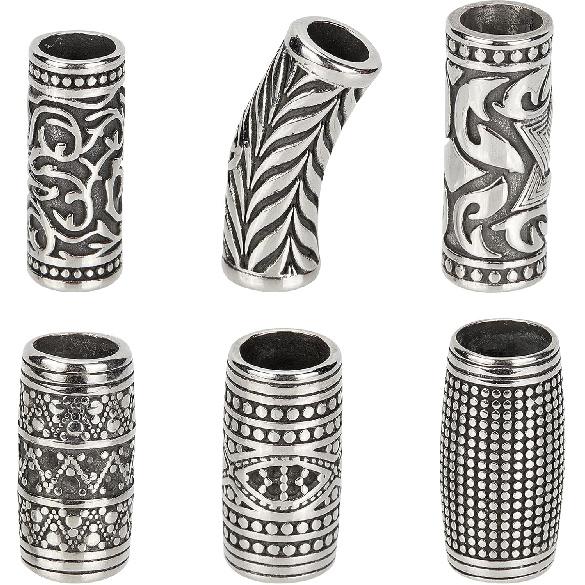 NBEADS 6 Pcs 304 Stainless Steel Beads, 9mm Large Hole Column Spacer Beads Tube 304 Stainless Steel Beads for Necklace Bracelet DIY Jewelry Making