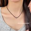 S925 Sterling Silver Black Spinel & Gray Stone Beaded Necklace - Sweet Cool High-End Layered Clavicle Chain for Girls