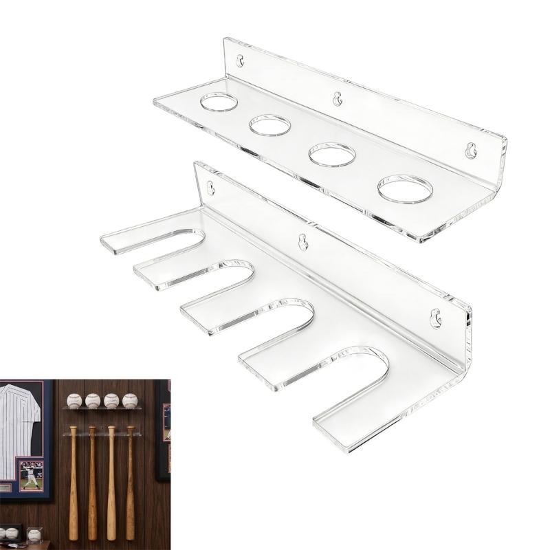 2pcs Clear Acrylic Wall Mount Baseball Display Rack Securely Hold 4 Baseball for Collection Showcase