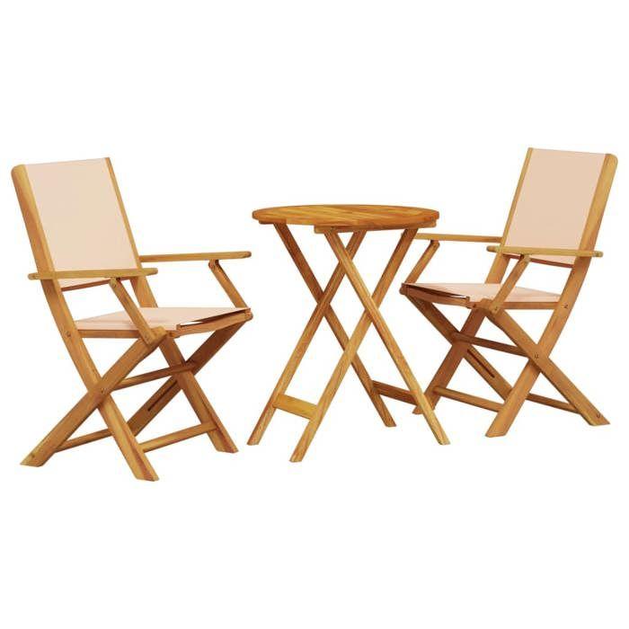 VidaXL 3-piece Bistro Set Beige Fabric and Solid Wood, Garden Bistro Set, Balcony Set, Set of 3281799