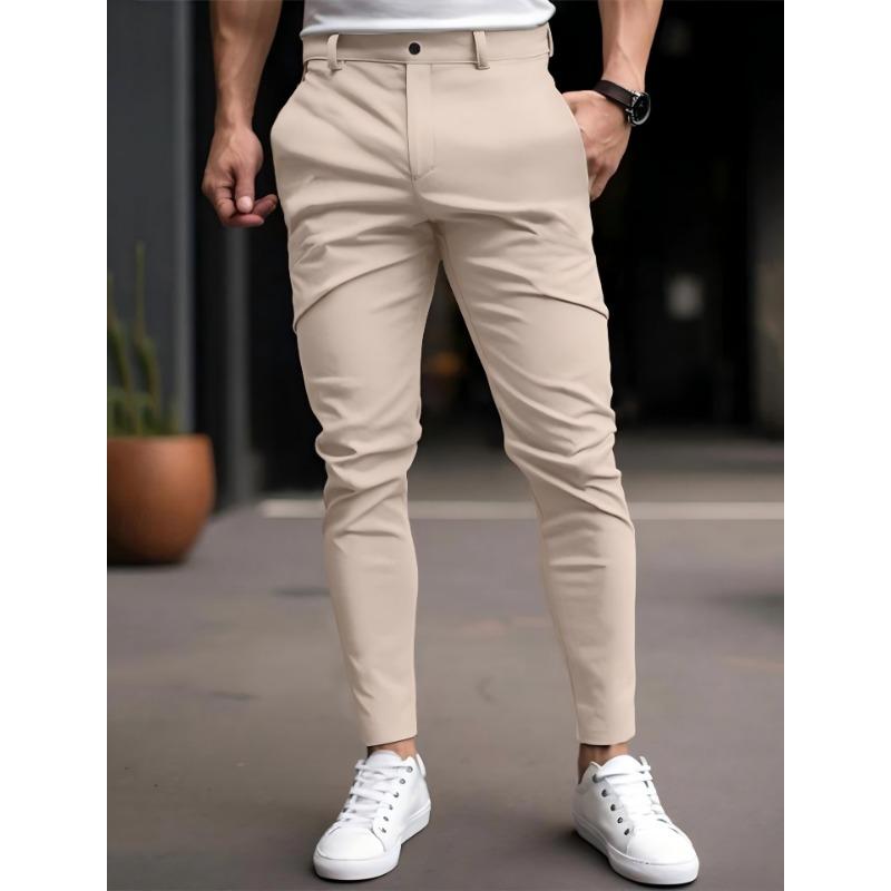 Men Solid Color Elastic Casual Tapered Long Pants