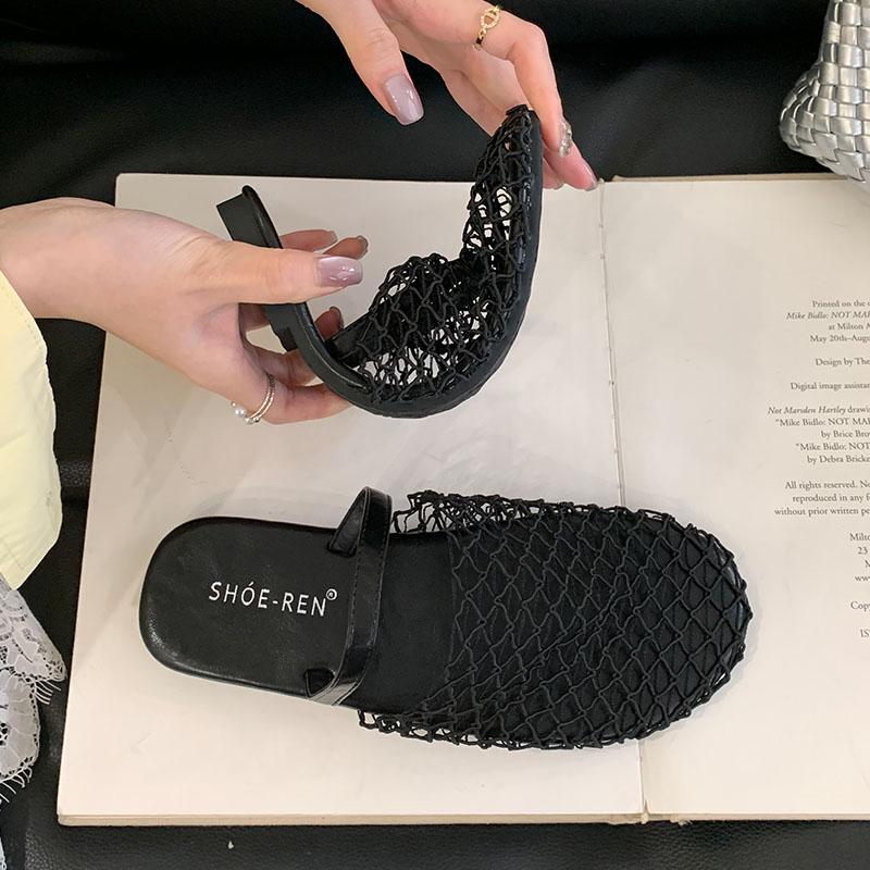 Módní letní plážové nazouváky pantofle sandály boty pro ženy mulky dámské kulatá špička módní síťovina prodyšné dámské ploché pantofle boty