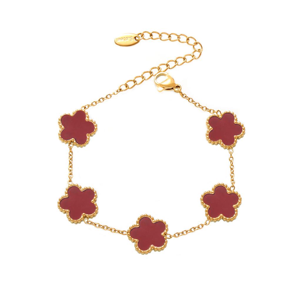 Qiongyao Multi-Color Agate Five-Petal Flower Stainless Steel Bracelet – Light Luxury, Best Friend Gift, In Stock.