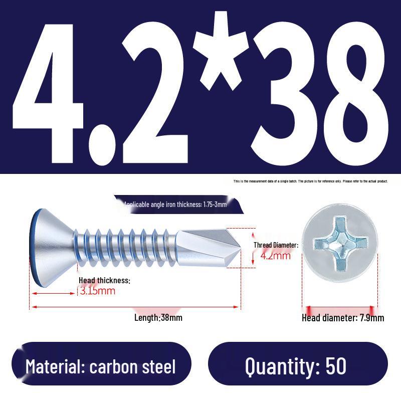 Phillips Flat Head Blue Zinc Plated Stainless Steel Self-Drilling & Self-Tapping Screws M3.9-M5.5