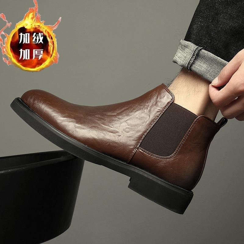 

Martin boots men s high top autumn and winter fleece warmth new mid-top Chelsea boots business dress leather shoes men s leather 44
