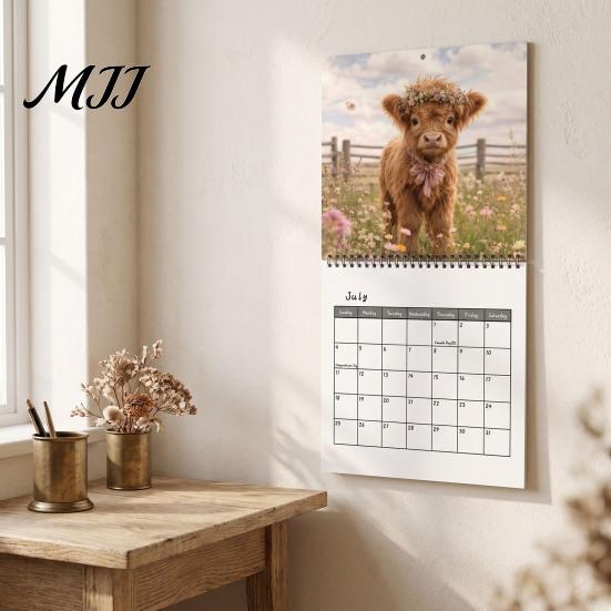 Yearly Planning Calendar 2027 Highland Cow Wall Calendar, Funny Farmhouse Animal Rustic Thick Paper Office Schedule 12 Monthly Planner for Lovers,
