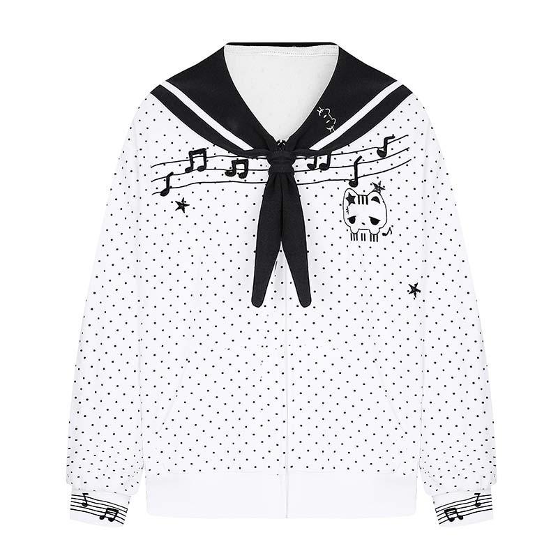 2026 Unisex Oversized Crewneck Sweatshirt With Cat Embroidery Polka Dot Print College Style