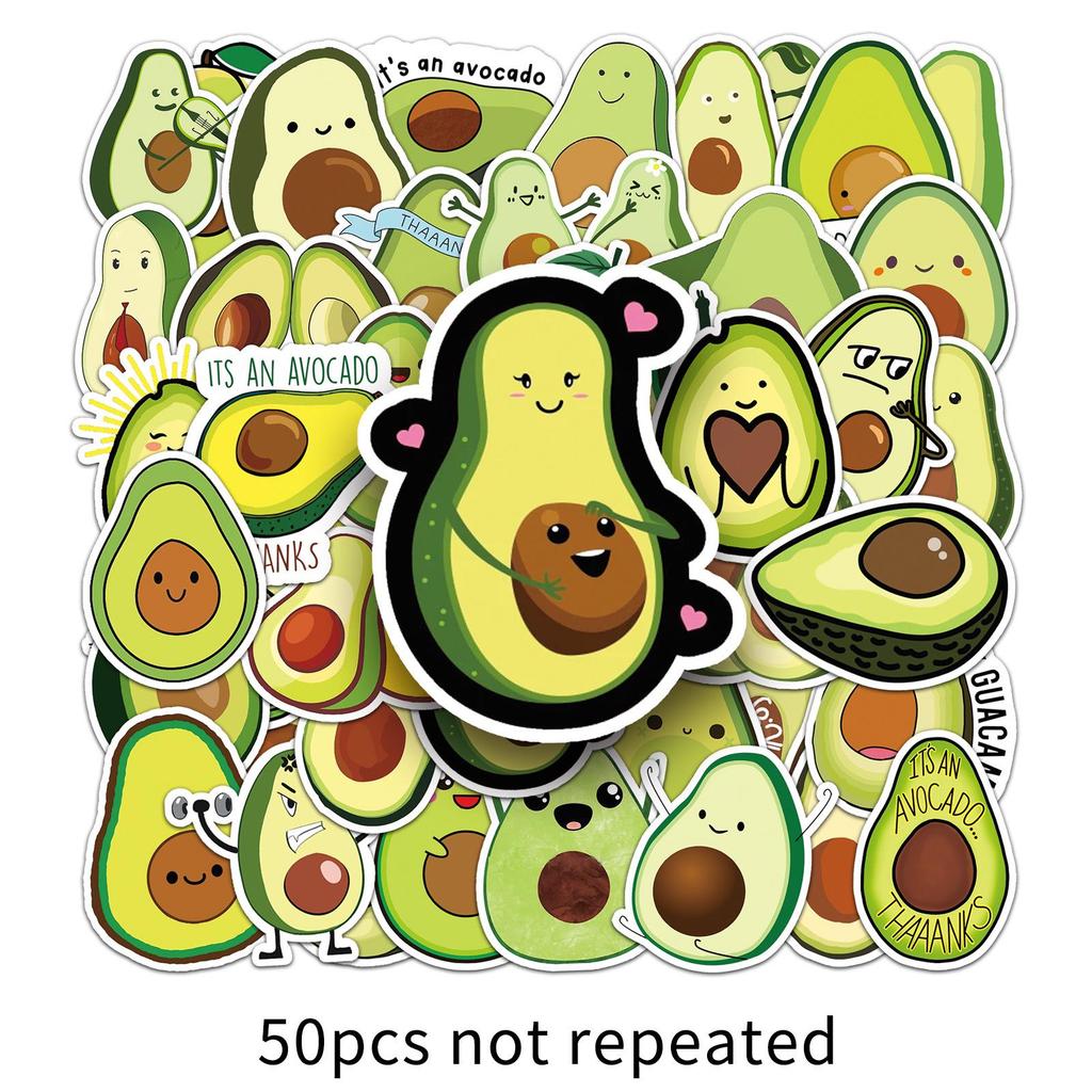 50 Avocado Cartoon Stickers - Fruit, Waterproof, Colorful for Phone, Luggage, Stationery Decor