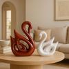 Lucky Swan Couple Piano Finish Ceramic Figures for Home Decor (Set of 2 Pc, Large, Brown & White)