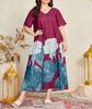 Plus Size Autumn V-Neck Rose Print Loose Casual Long Dress for Women