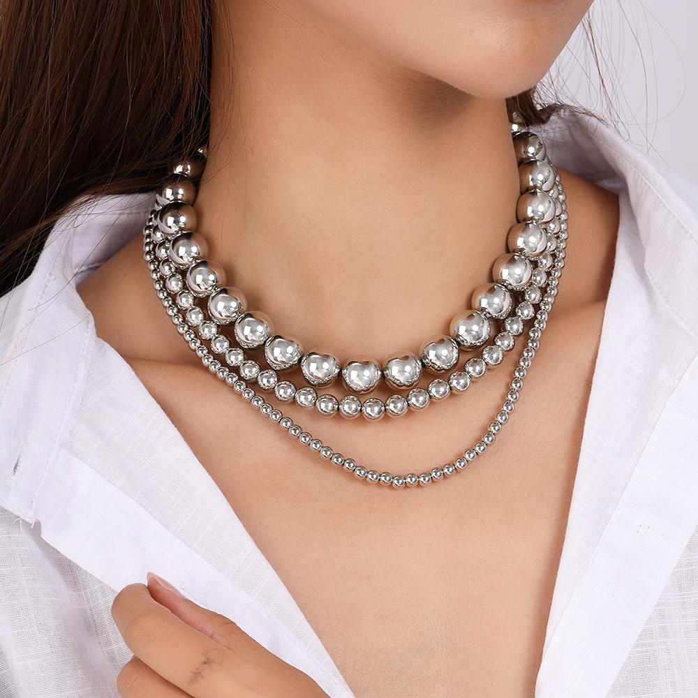 3pcs/set Cool CCB Beads Choker Necklace for Women Men Round Ball Beaded Necklaces Punk Jewelry Gifts