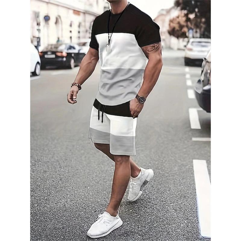 Sommer Herren Sportbekleidung Großer Zweiteiliger Retro Casual Street Suit 3D Einfach Bedruckter Strandanzug Herren T-Shirt Shorts Sportbekleidung