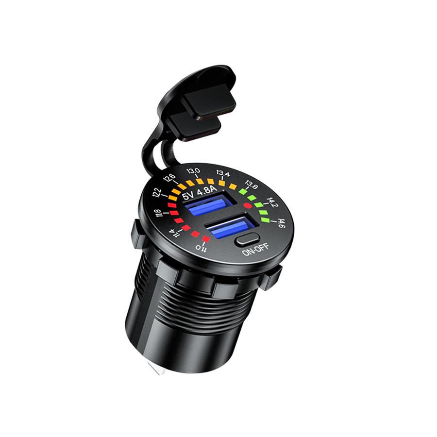 4.8A 12V Car Boat Dual USB Fast Charger Adapter Power Outlet Socket w/ Voltmeter