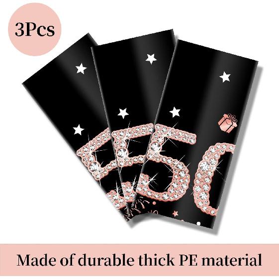 3 Pack Rose Gold Happy 50th Birthday Tablecloth Decorations - Fifty Years Old Plastic Disposable Rectangular Table Cover Party Supplies