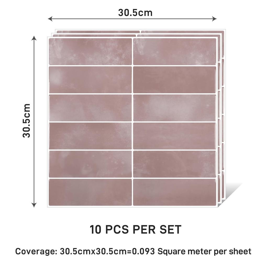 VaryPaper Tile Stickers Wall Decals Wallpaper Stickers Removable Wallpaper Sheets Pink 3D Interior Decor Set Brick Pattern Tile Sheets Mosaic Tiles