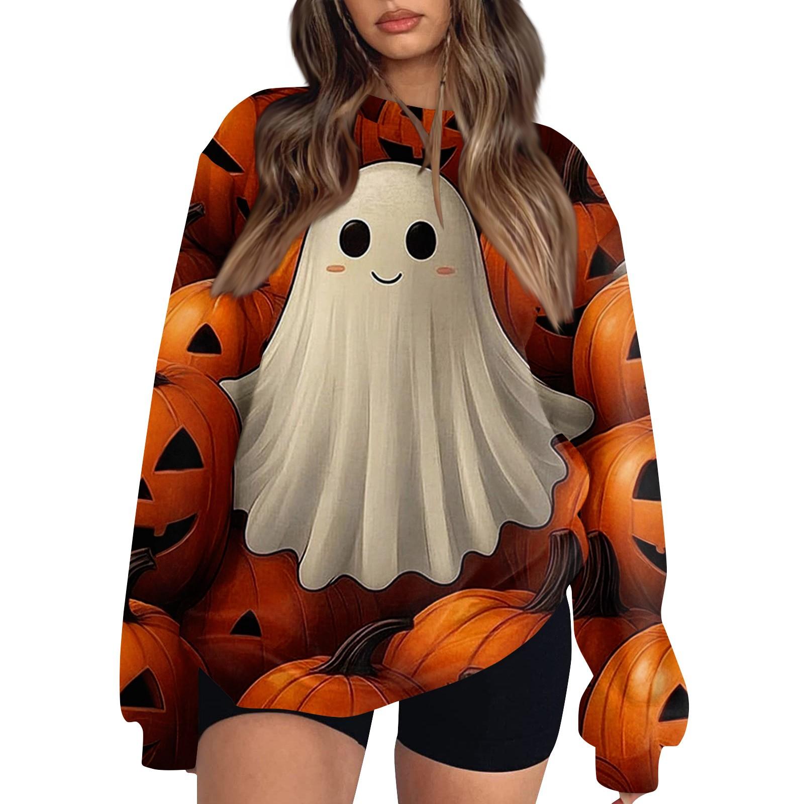 

Женский модный повседневный свитшот с длинным рукавом и принтом на Хэллоуин XL шафрановый