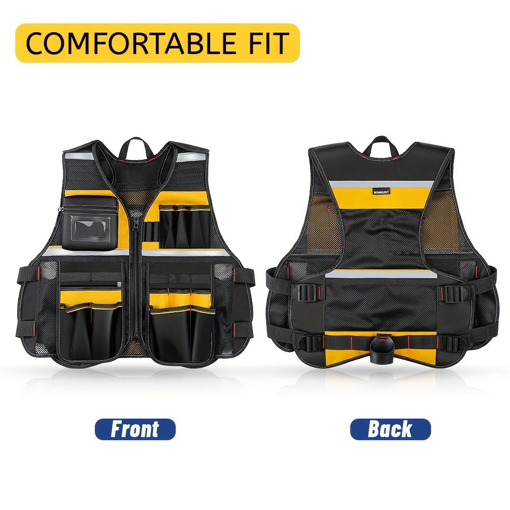 Nastavitelná vesta na elektrické nářadí - Odolná vícekapsová úložná taška pro údržbáře, tesařská pracovní vesta se zipovou kapsou, elektrické nářadí pro elektrikáře