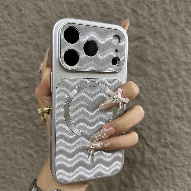 Drop-Proof Wave Pattern Magnetic iPhone Case with Lanyard Hole - Compatible with iPhone 11, 14, 15, 16 Pro Max, 17