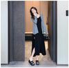 2025 Spring/Summer French Black Spaghetti Strap Slit Dress & Sun Protection Cardigan Set