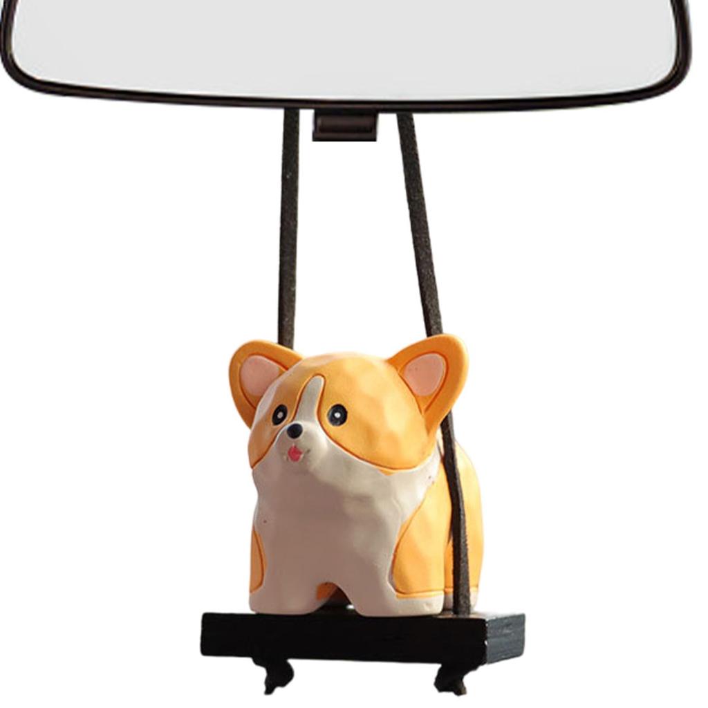 Swinging Dog Car Ornament, Resin Animal Car Charm, Funny Rearview Mirrors Ornament, Car Decoration,
