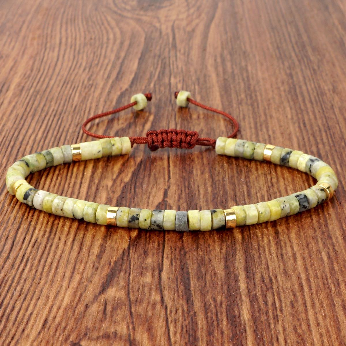 Богемский женский браслет из бирюзы: Тканый дизайн со спейсерами с плоскими бусинами из имперского камня