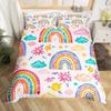 Rainbow Duvet Cover Girly Pink Cartoon Bedding Set Kids Girls Cute Clouds Crown Comforter Cover Kawaii Glitter Stars Quilt Cover