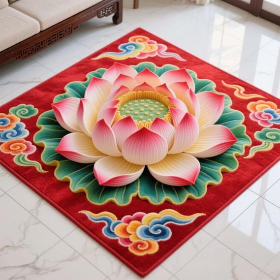 Yousheng Lotus Area Rug Non-slip Washable Flower Indoor Floor Mat Chinese Style Lotus Carpet Living Room Bedroom Office Home Decoration