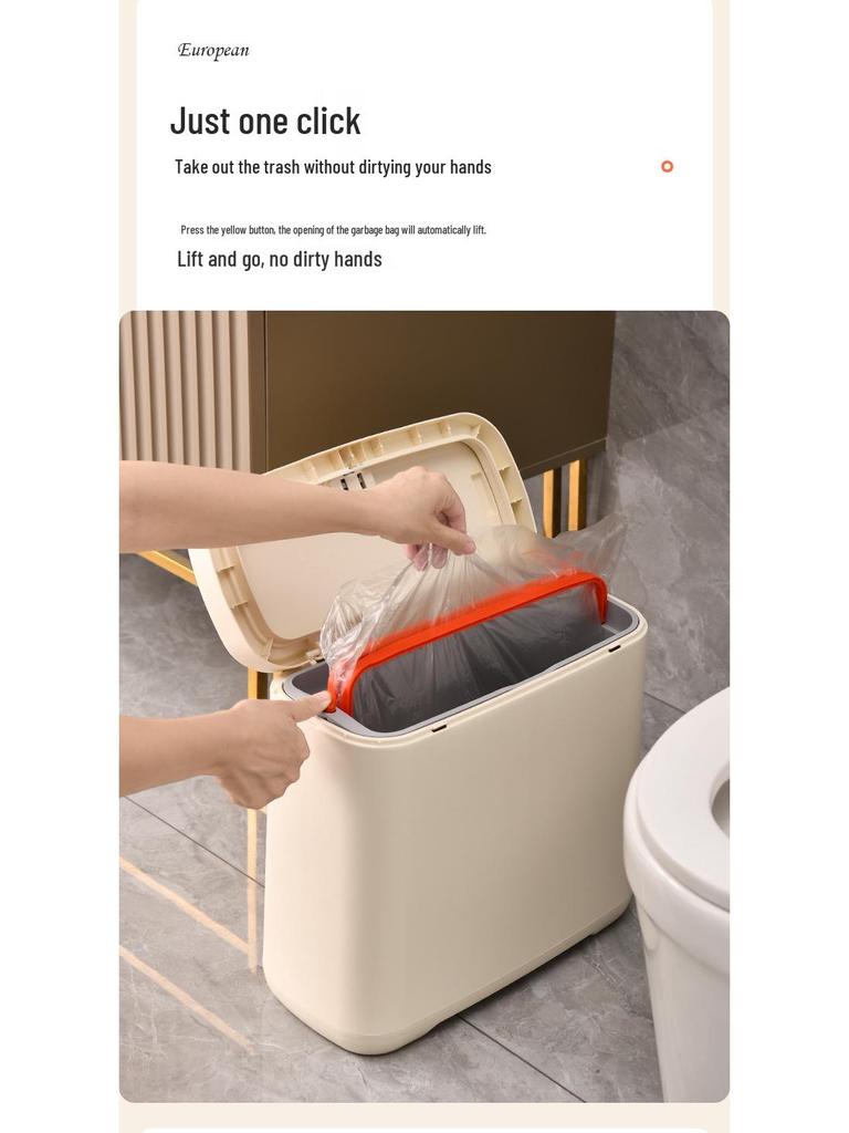 Schub-Mülleimer mit Deckel, Großes Fassungsvermögen für Wohnzimmer/Badezimmer