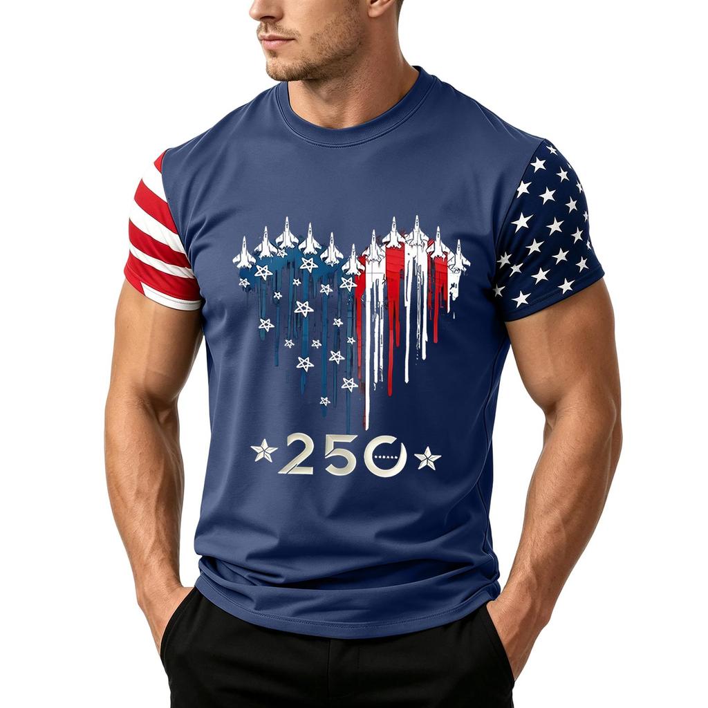 Men's Independence Day Flag Print Short Sleeve T-Shirt, Loose Casual Daily Summer Tops