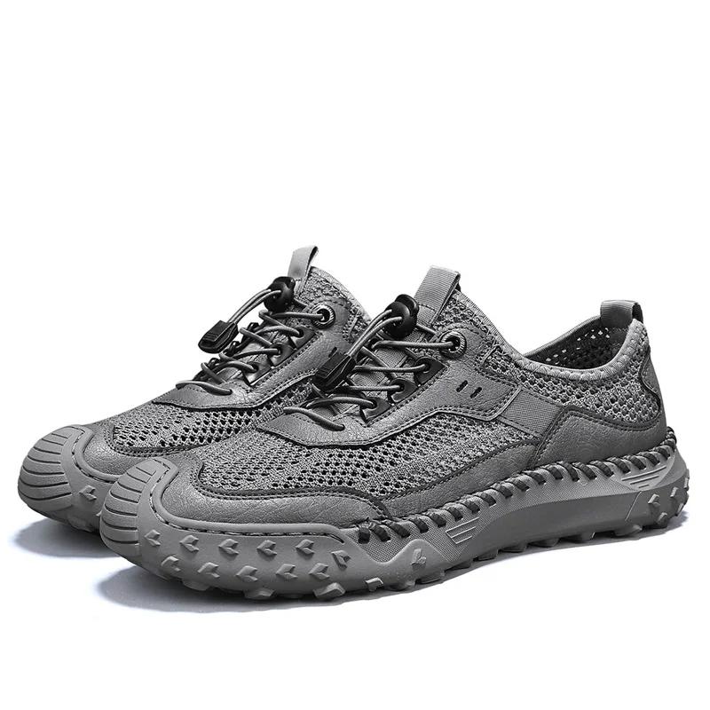 Fashion Men Sneakers Breathable Leather Casual Shoes Mesh Men Shoes Summer Comfortable Mesh Men Loafers Outdoor Walking Zapatos Hombre