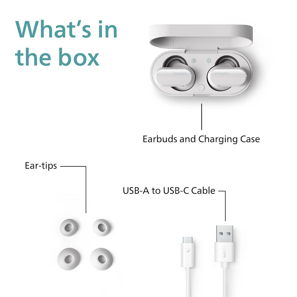 PHILIPS TAT3508 Wireless Earbuds with Hybrid Active Noise Cancellation, Energy-Saving LC3 Codec, Ambient Sound Capture, AI Noise-Canceling
