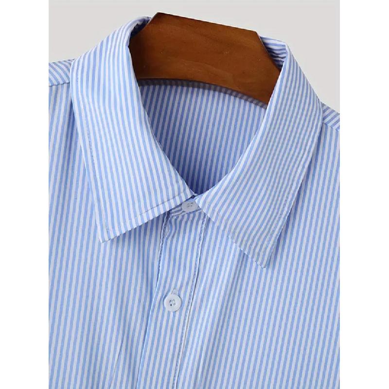 2026 New Men's Fashion Turn-down Collar Vertical Striped Loose Long Sleeve Shirt
