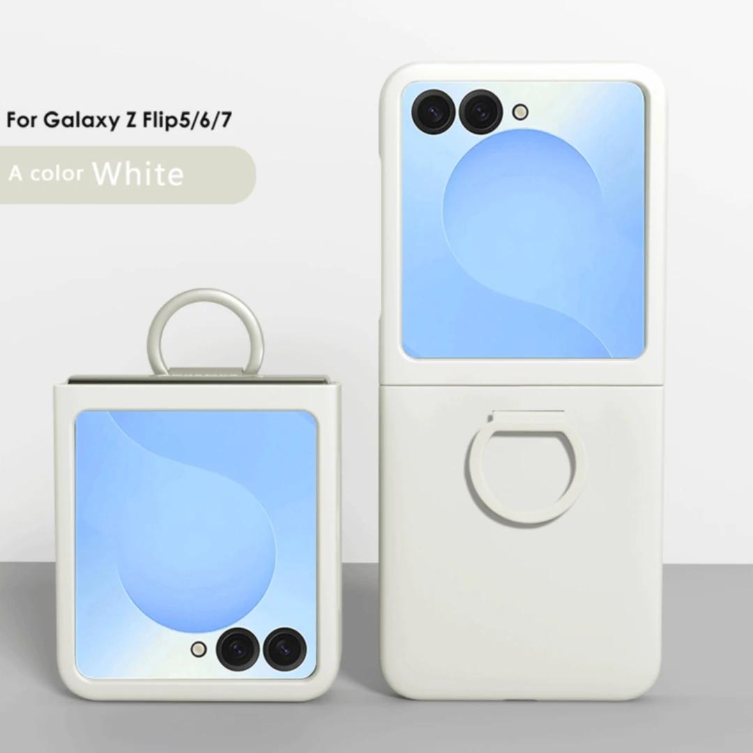 Farbverlauf Hautgefühl Harte Schale Handyhülle mit Ring für Samsung Galaxy Z Flip 7 FE 6 5 Flip7 Große Fenster Schutzhülle Galaxy Z Flip5 weiß