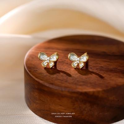 S925 Sterling Silver Gold Plated Butterfly Stud Earrings with Zircon, Dainty Fresh Fashion Jewelry for Women
