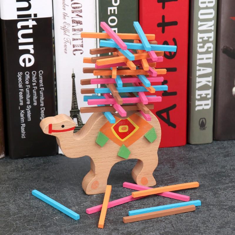 Wooden Children's Elephant Camel Balance Beam Color Stick Layer Stacking Baby Balance Stacking Music Building Block Push Toy