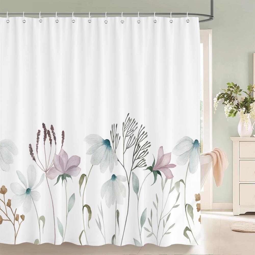 Home shower curtain for bathroom waterproof fabric fresh flowers and plants style bathroom Curtain with hooks decorative curtain