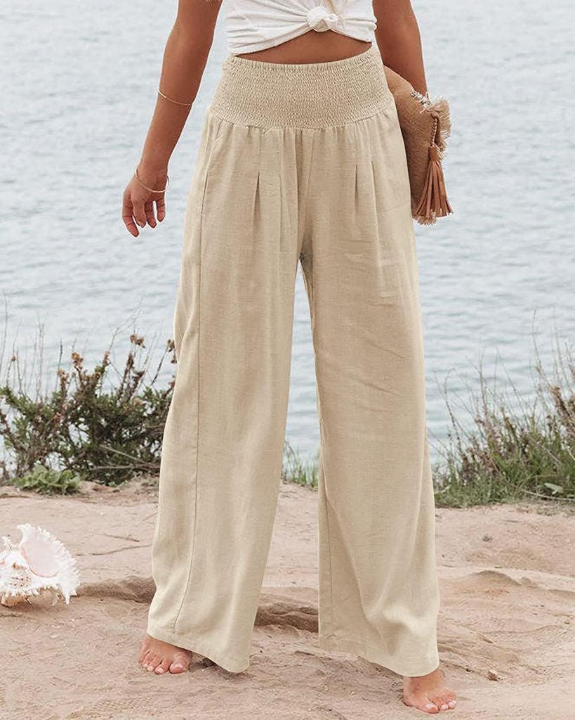 2026 Spring/Summer Women's Casual Loose Cotton Ruched Distressed Mid-rise Pants