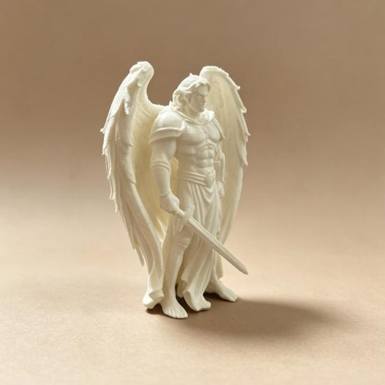 3D-gedruckte geflügelte männliche Engelsstatue Weiße Engelsfigur Stabile Basis Engelskrieger-Skulptur für Zuhause Büro Schreibtisch Regal Dekoration Geschenk Ornament