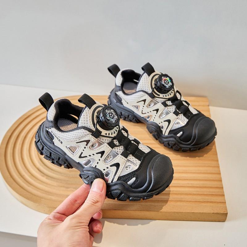 Kids Rotating Buckle Sneakers Breathable Mesh Upper Lightweight Anti-Slip Rubber Sole Outdoor Play