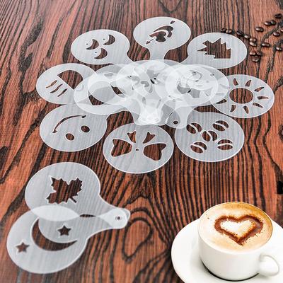 19Pcs Coffee Stencils Fancy Coffee Printing Model Foam Spray Cake Stencils Coffee Drawing Cappuccino Mold Powdered Sieve Tools