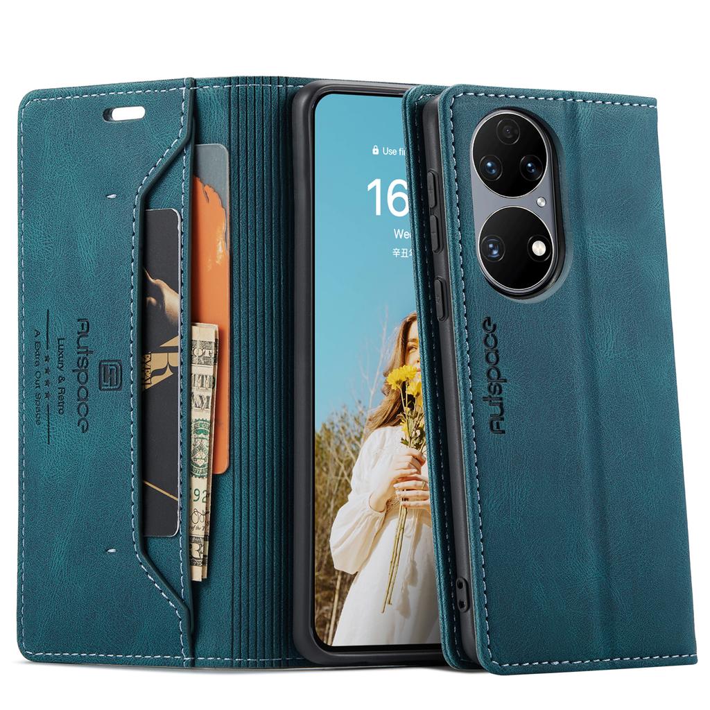 For Huawei P50E/Huawei P50 4G Wallet Case AUTSPACE A01 Leather Stand Cover with RFID Blocking Card Holder
